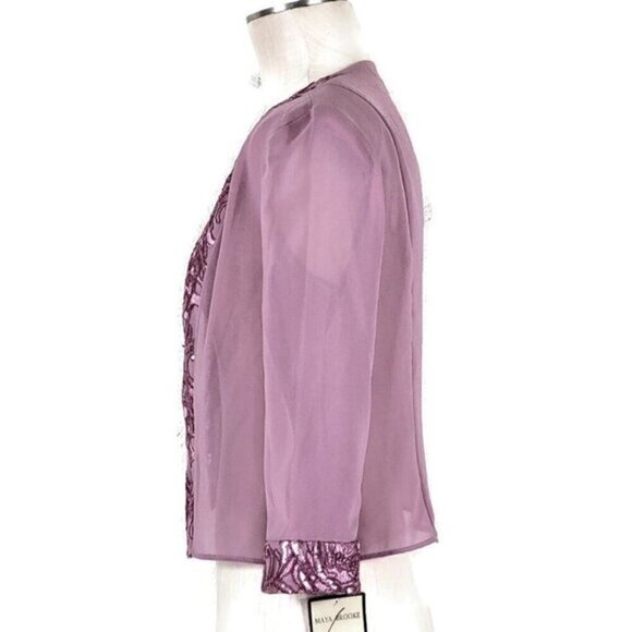 Maya Brooke Dress Jacket Size 8 Sequins Tea Rose Pink Lightweight Sheer Open - Picture 2 of 12
